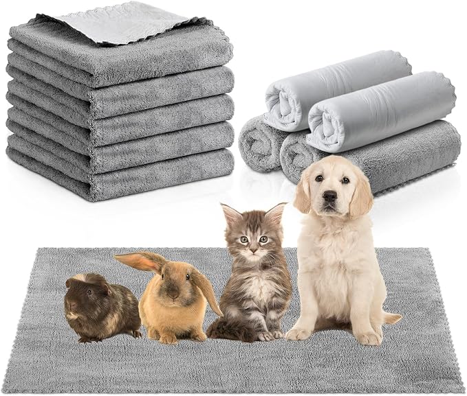 SmoothNovelty 5 Pcs Waterproof Guinea Pig Blankets, Gray, 22 x 47 Inch | Large Pet Bedding Mat, Waterproof Pee Pad, Washable Coral Fleece Cage Liner, for Guinea Pig Rabbit Cat Dog Sofa Floor