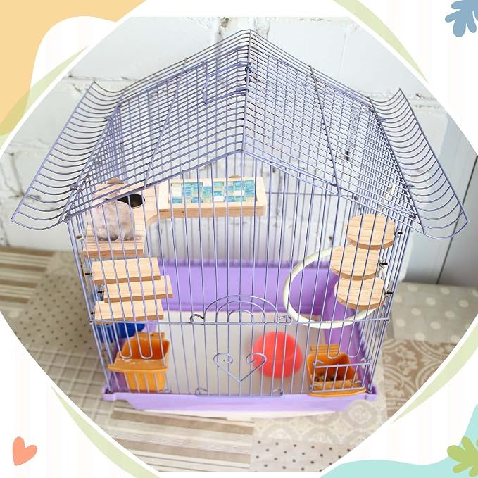 DoubleFill Set of 9 Wooden Hamster Cage Platform Chinchilla Ledges and L Shaped Round Hole Rat Cage Accessories with Cooling Standing Board Food Cup for Squirrel Gerbil Guinea Pig Small Animal