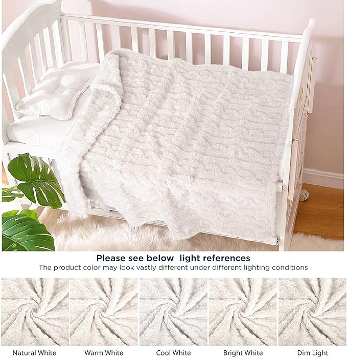 HOMRITAR Baby Blankets for Boys or Girls 3D Fluffy Fuzzy Blanket for Baby, Soft Warm Cozy Flannel Fleece Warm Infant or Newborn Receiving Blanket 330GSM (30 x 40 Inch, Cream )