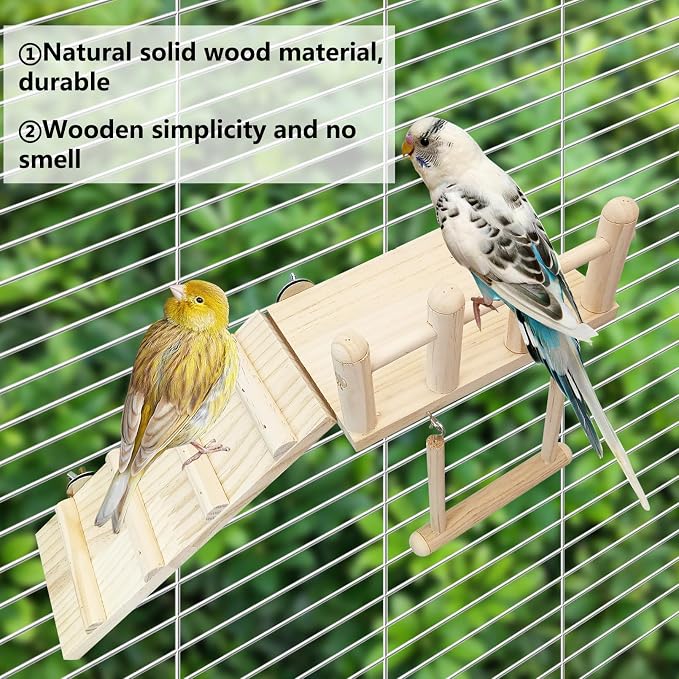 Hamiledyi 13Pcs Parrot Swing Chew Toys Bird Perches Platform with Climbing Ladder Hanging Cage Accessories for Parakeet, Conure, Finch, Lovebirds, Budgie, Canary Standing