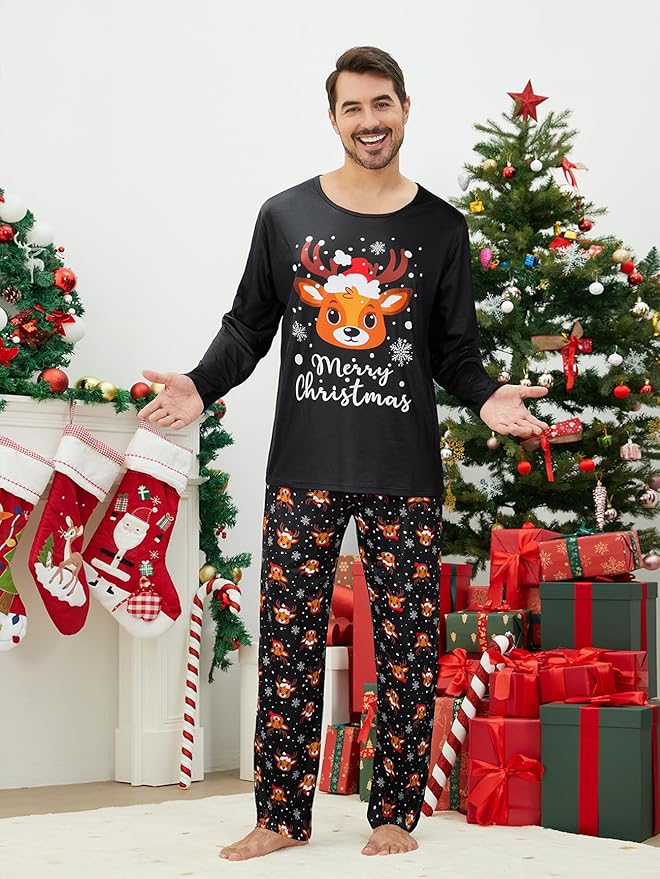 YIJIU Christmas Pajamas Cute Deer Print Long Sleeve Totem PJS Set