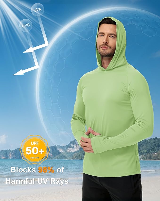 Boladeci Men's UPF 50+ Sun Protection Lightweight Hoodie Shirts Long Sleeve Fishing Shirt SPF UV Hiking Swim