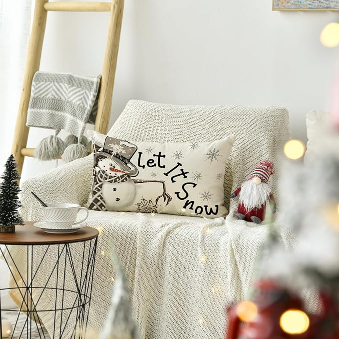 AVOIN colorlife Christmas Winter Polka Dot Snowman I Smell Snow White Throw Pillow Cover, 12 x 20 Inch Winter Holiday Cushion Case Decoration for Sofa Couch