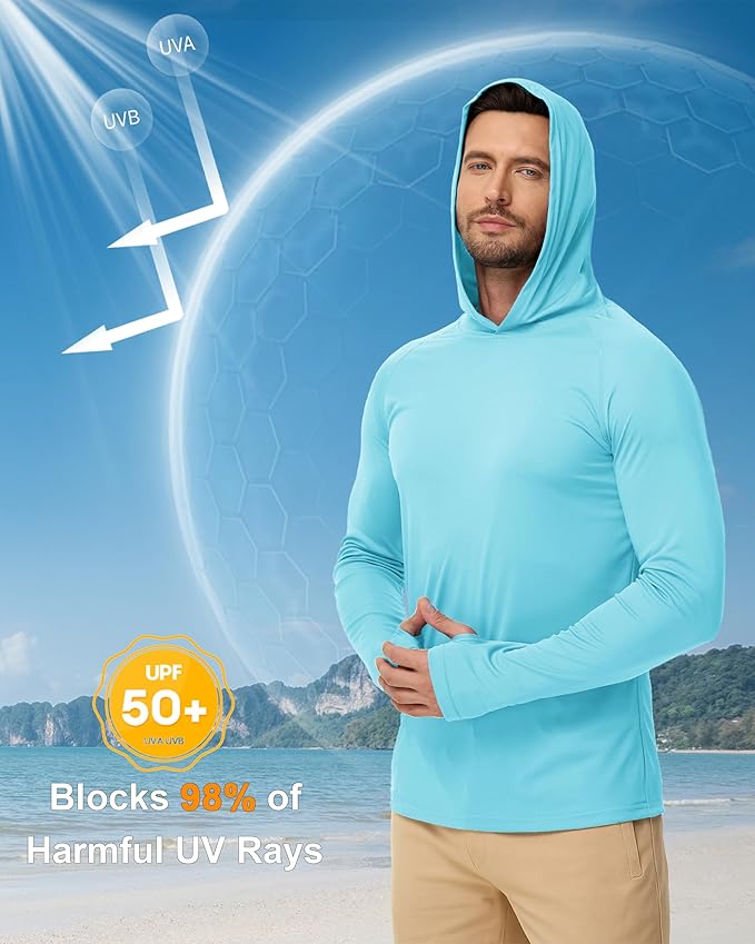 Boladeci Men's UPF 50+ Sun Protection Lightweight Hoodie Shirts Long Sleeve Fishing Shirt SPF UV Hiking Swim