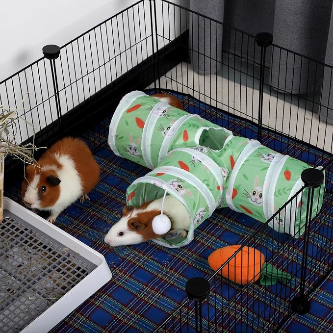 Rypet Guinea Pig Tunnel Hideout 3-Way Collapsible Small Pet Tubes, Green | 3 Way Design for Exploration, Collapsible for Easy Storage, Built-in Play Ball, Hiding & Resting for Hamsters Ferrets