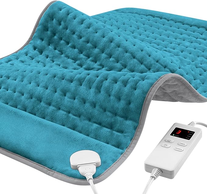 Heating Pad for Back Neck Shoudler Period Cramps Pain Relief，Portable Heating Pad Christmas Mother's Gifts for Women, Men, Mom, Wife, 6 Heat Levels & 4 Timer (Cyan)
