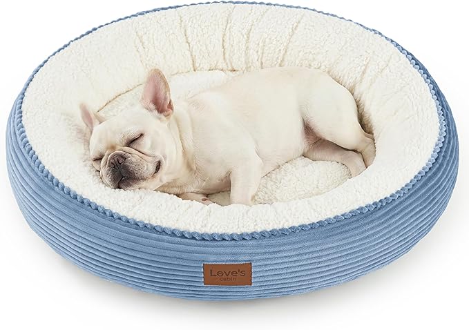Love's cabin Round Donut Cat and Dog Cushion Bed, 30in Pet Bed for Medium or Large Dogs, Anti-Slip & Water-Resistant Bottom, Soft Durable Fabric Pet Beds, Washable Calming Cat Bed, Sky Blue