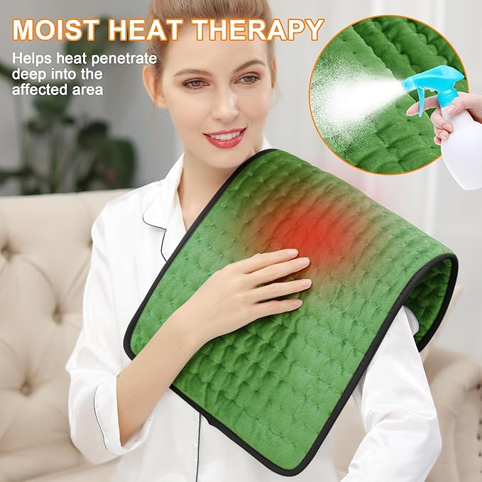 Deepsoon Heating Pad,Electric Heating Pads for Back,Neck,Abdomen,Moist Heating Pad for Shoulder,Knee,Arms,Legs,Dry/Moist Heat & Auto Shut Off,Christmas Gifts for Men and Women,Green Black,24x12 Inch