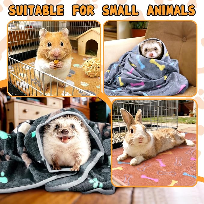YedsIntu 6 Pcs Washable Guinea Pig Blankets Absorbent Small Animal Fleece Bedding Cage Liners Reusable Pet Pee Pad Sleep Mat Pad Cover for Hamster Ferret Rabbit Chinchilla Hedgehog (Grey, 24" x 35")