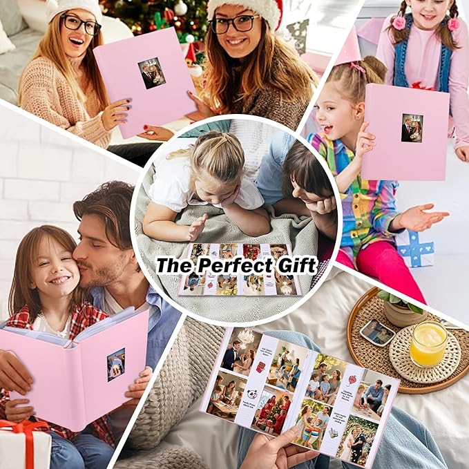 Photo Album 4x6 600 Photos with Writing Space Linen Cover with Front Window Picture Album, 600 Photos 4x6 Photo Album Book for Wedding Kids Travel Family Baby Pictures (Pink)