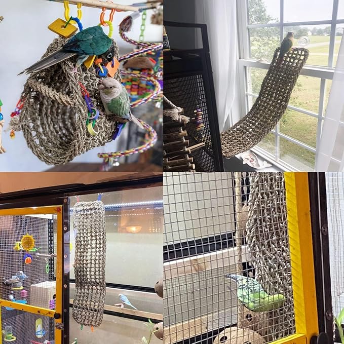 Bird Seagrass Mat 30 x 7 Inch Parrot Natural Seagrass Woven Net Hammock Parakeet Climbing Rope Ladder Mat Chew Toys Cage Accessories for Pigeon Macaw Cockatiel Conure Cockatoo Rat Bearded Dragon