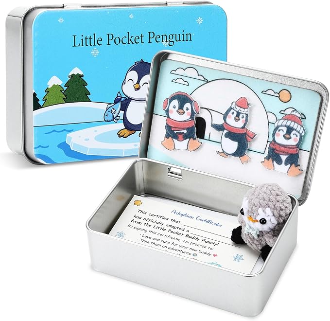 Little Pocket Penguin Mini pengy Penguin Gifts Travel Buddy | Cute mini penguin in a pocket tin, a collectible desk gift for coworkers, friends and penguin lovers