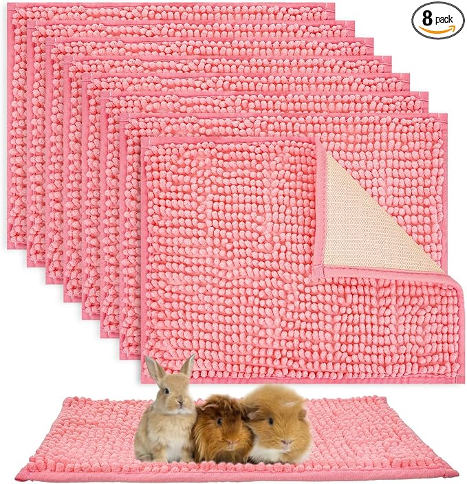 8 Pcs Guinea Pig Liner Washable Rabbit Cage Liner 16x12 Inch Guinea Pig Fleece Mats Reusable Bedding Pee Pads for Small Animals, Bunny(Pink)