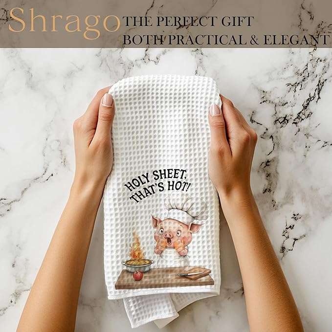 Funny Chef Pig Kitchen Towels, Pig Lover Gifts Dish Tea Towels for Kitchen, Humorous Holy Sheet That's Hot Decorative Hand Towel, 16x24 Inch