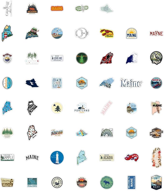 100Pcs Maine Stickers for Water Bottle and Laptop - State Souvenirs, Decorations & Gifts, Waterproof Vinyl Decals, Gifts for Women & Men