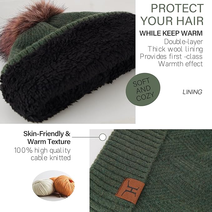 Womens Winter Warm Knit Beanie Hat Long Scarf Touchscreen Gloves Set with Fleece Lined Pom Skull Cap Gifts for Women