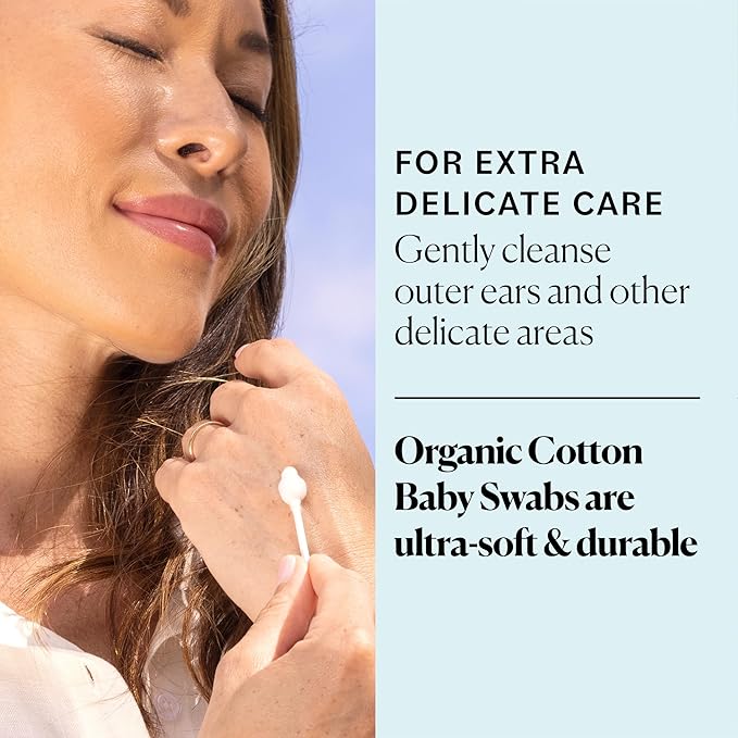Sky Organics - Organic Baby Cotton Swabs, 60 ct. - Ultra Soft Baby Safe Tips - Strong & Durable - Hypoallergenic - Chlorine Free - Natural, Vegan & Cruelty Free - Skin Care & Baby Care