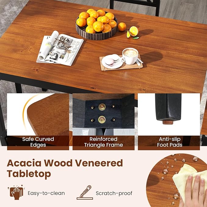 Tangkula 5-Piece Mid-Century Modern Dining Table Set for 4, Wooden Kitchen Table and Chairs, Compact Rubber Wood Dining Room Set for Small Spaces, Kitchen & Living Room