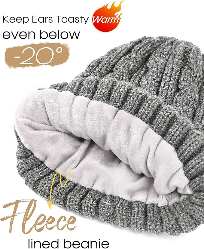 FURTALK Womens Winter Hat Gloves Scarf Set Fleece Knit Pom Beanie Warm Neck Warmer Touchscreen Gloves 3 in 1 Gift Set