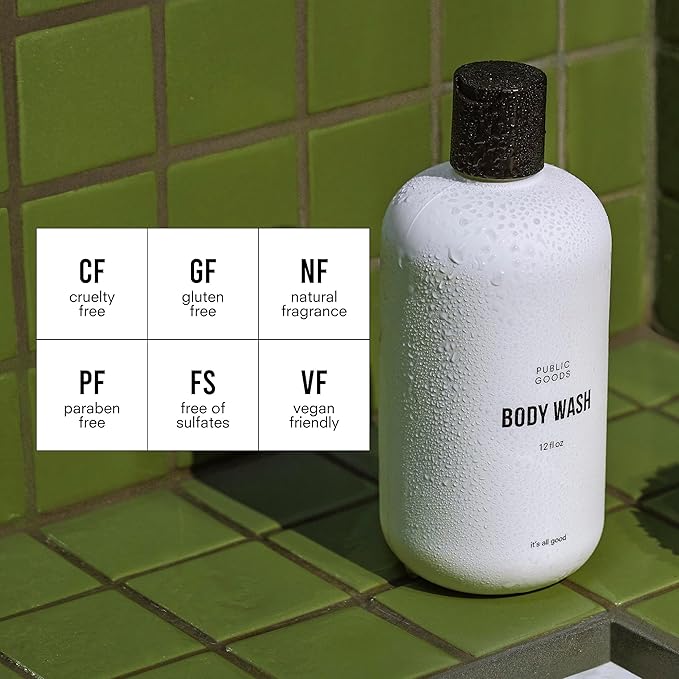 Public Goods Body Wash for Men and Women | Natural Soap for Bath & Shower | Body Scrub Made with Organic Essential Oils | Sulfate & Paraben Free | Vegan Friendly | 12 Fl Oz Bottle (Pack of 2)