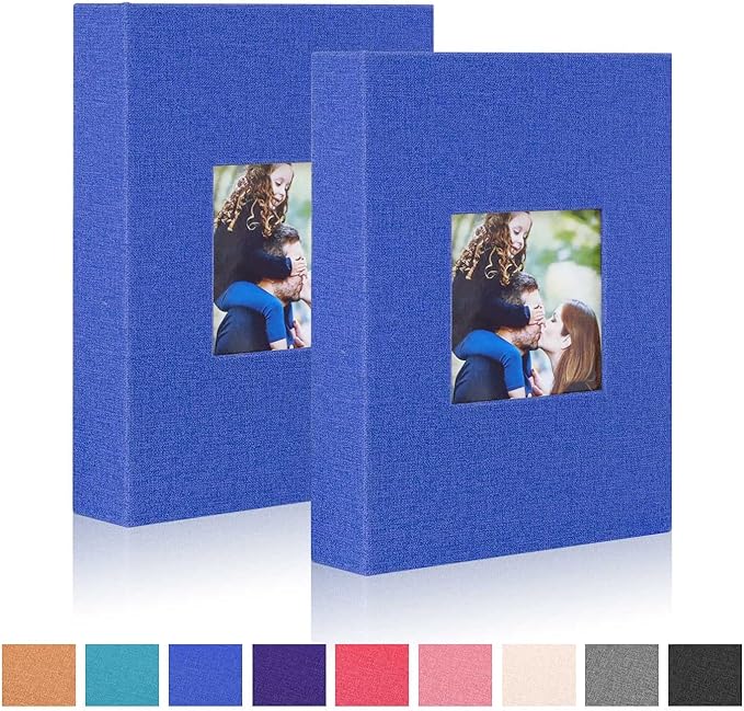Ywlake Photo Album 4x6 100 Pockets 2 Packs, Small Mini Capacity Linen Photo Album Bulk Sets, Each Pack Holds 100 Top Loader Vertical Only Picture for Kids Boy Girls Blue