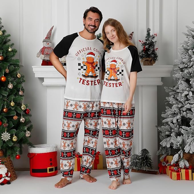 Christmas Pajamas for Family Matching Holiday PJ's Jammies Sets with Short Sleeve Tee and Pants Sleepwear Loungewear