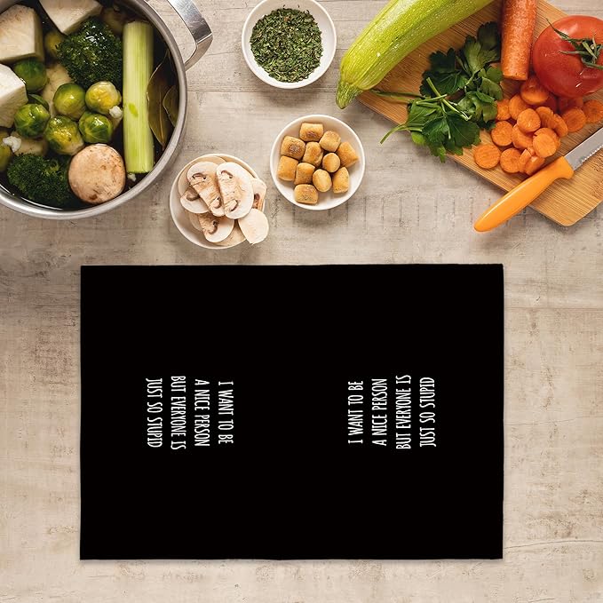 Funny Humorous Black Kitchen Towels Adult Humor, Sarcastic Gifts for Women Hand Towels for Bathroom, I Want to Be a Nice Person Decorative Tea Towel Dish Towel 16x24 Inch