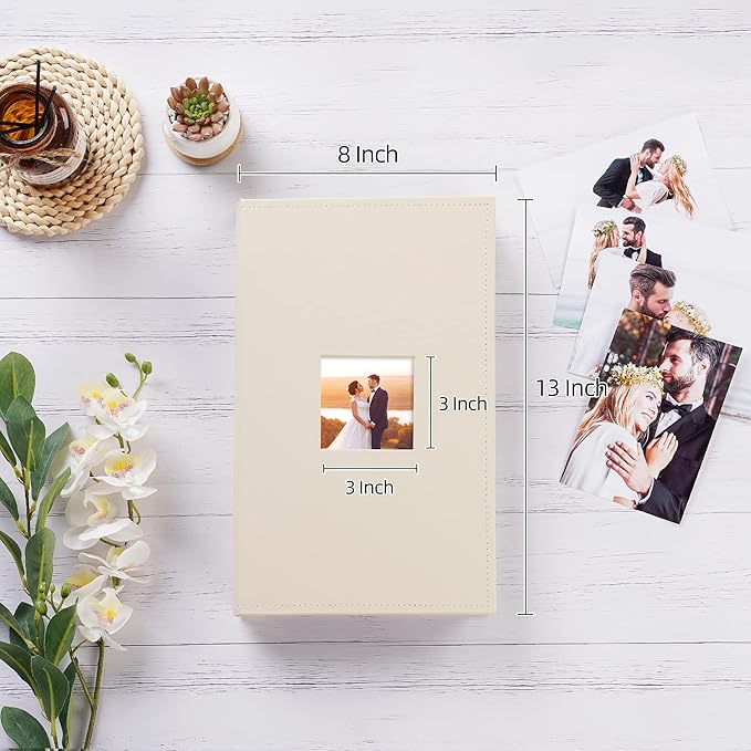 potricher Small Photo Album 4x6 300 Photos Leather Cover Picture Book with 300 Horizontal Pockets for Family Wedding Anniversary and Baby (Beige)