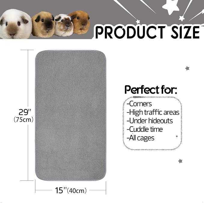 Guinea Pig Bedding, Cage Liners, Washable, Reusable & Leakproof | Premium Fleece Material, Instant Absorbent, Anti-Slip Bottom, Ideal Pee Pads for Small Animals.