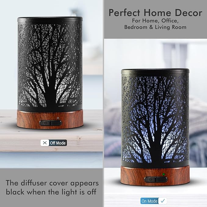 EQUSUPRO Essential Oil Diffuser 150ml Black Metal Aromatherapy Oil Diffuser Ultrasonic Cool Mist Diffuser with Auto Shut-Off Protection,7 Colors Changed LED for Home Office SPA Yoga