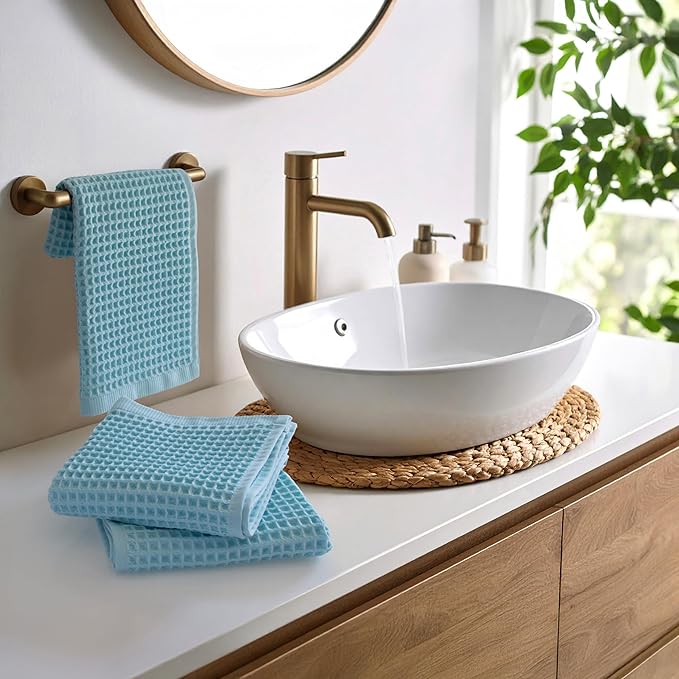 PÜSKÜL - Set of 3 Organic Waffle Hand Towel Turquoise - Premium Quality, 100% Turkish Cotton, Soft, Quick-Dry, Absorbent, Lint-Free Face Kitchen Hand Towels (Turquoise, Hand Towels - Pack of 3)