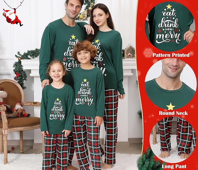 ANGELGGH Matching Christmas Pajamas for Family, Cute Vacation PJs Sets for Couples/Women/Men, Xmas 2 Piece Jammies Sleepwear
