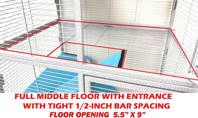 Two Full Story Deluxe Double Unit 4-Tier Chew-Proof Tight 1/2-Inch Bar Spacing Double Durable Front Doors Feisty Ferret Hammock Squirrel Chinchilla Rat Hamster Gerbil Small Animal Critter Rolling Cage