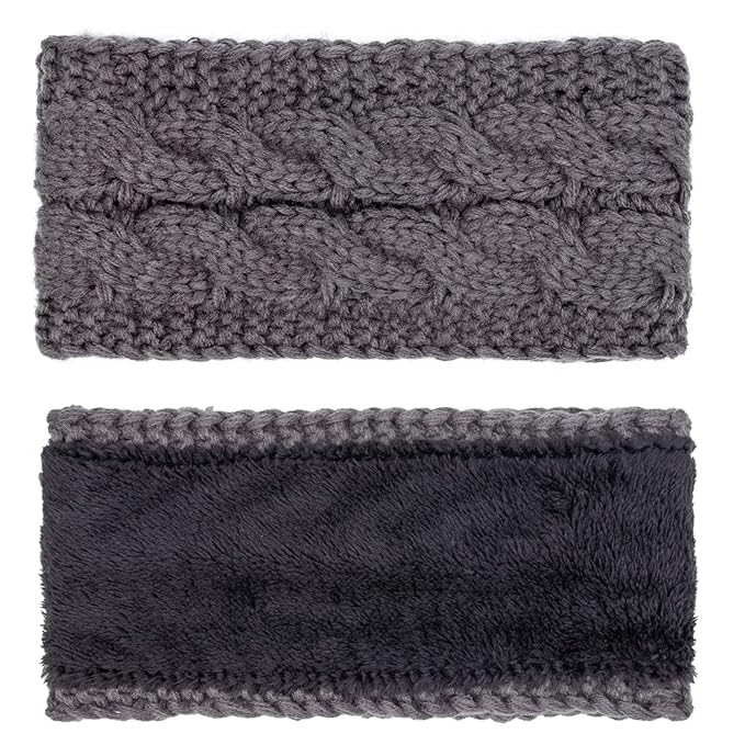 AQOKKA Knit Winter Headbands for Women Fuzzy Wool Fleece Lined Ear Warmers Elastic Turban Crocheted Head Wrap Winter Accessories for Women Cold Weather