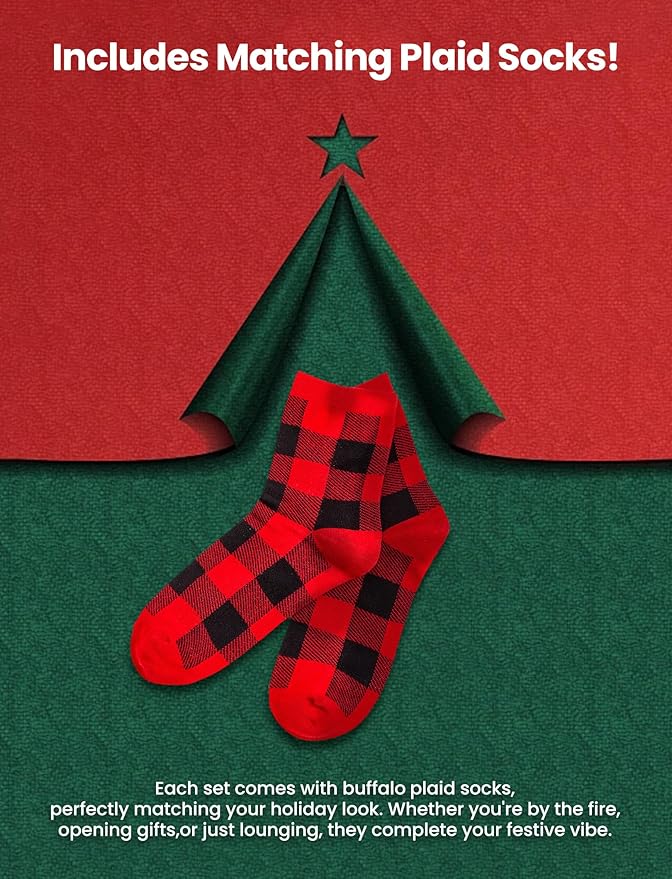PATPAT Christmas Family Matching Pajama Sets Includes Christmas Socks - Perfect for Family Photos & Holiday Celebrations