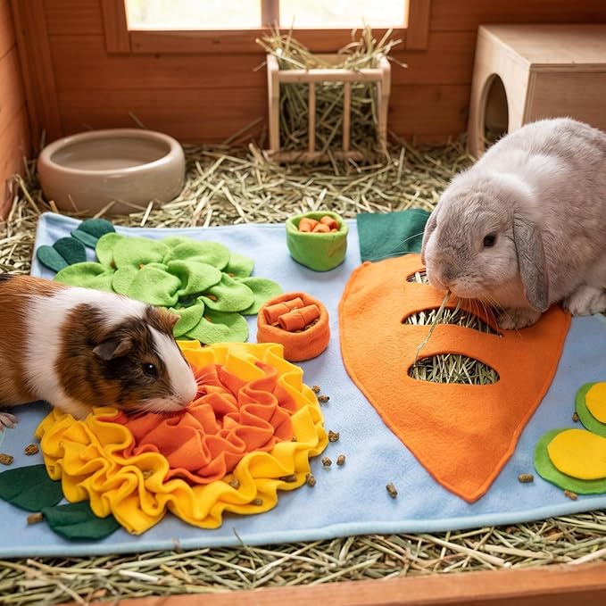 Rabbit Snuffle Mat, Bunny Foraging Feeding Toy for Small Pet | Small Animal Enrichment Toy Washable Feeding Mat for Guinea Pig Chinchilla Hedgehog Ferret
