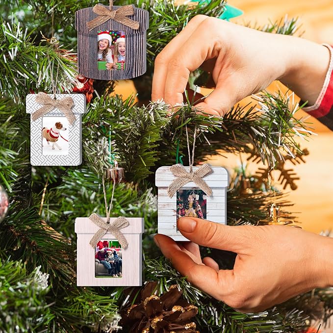 Namalu 12 Pcs Small Frames for Christmas Ornaments Mini Wooden Picture Frame Ornaments for Christmas Tree Xmas Family Photo Hanging Keepsakes for Holiday Party Decorations Gifts (Rustic)