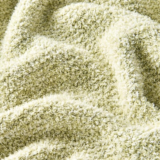 CozeCube Super Soft Fullfy Microfiber Reversible Knitted Blankets, Warm Cozy Fuzzy Plush Throw, Sage Green and White Melange Throw Blanket for Couch Bed Sofa, 60" x 80"