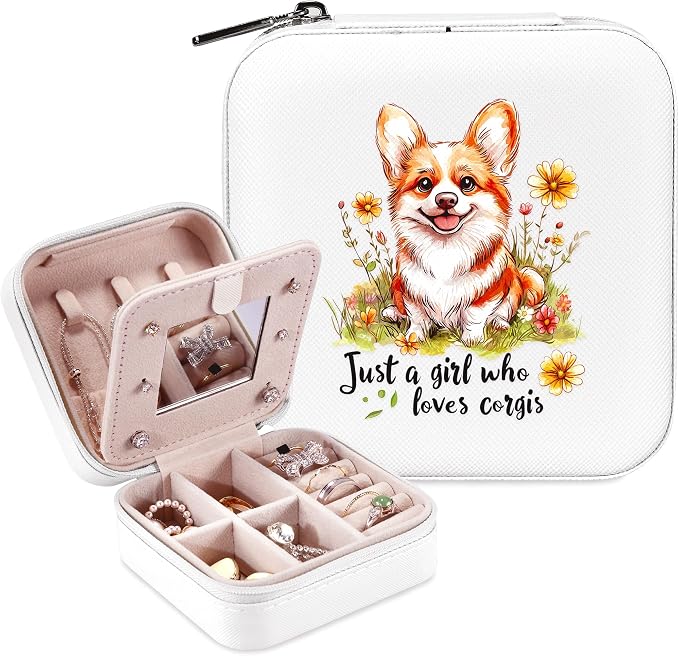 Corgi Jewelry Box, Gifts For Teens Girls, Corgi Lovers Stuff Items Accessories Things Merchandise Decor Merch, Travel Ring Earrings Necklace Organizer Holder!