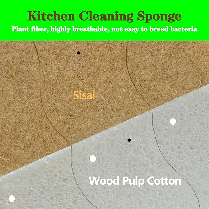Eco Friendly Cellulose Compostable Biodegradable Kitchen Clean Sponges, for Washing Sink/Pan and Dishwashing, 10 Pack