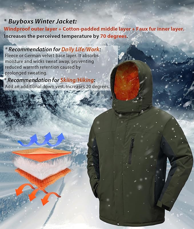 Mens Winter Snow Jacket Waterproof Ski Jackets Snowboard Rain Warm Coat Insulated Hood Fleece Lined