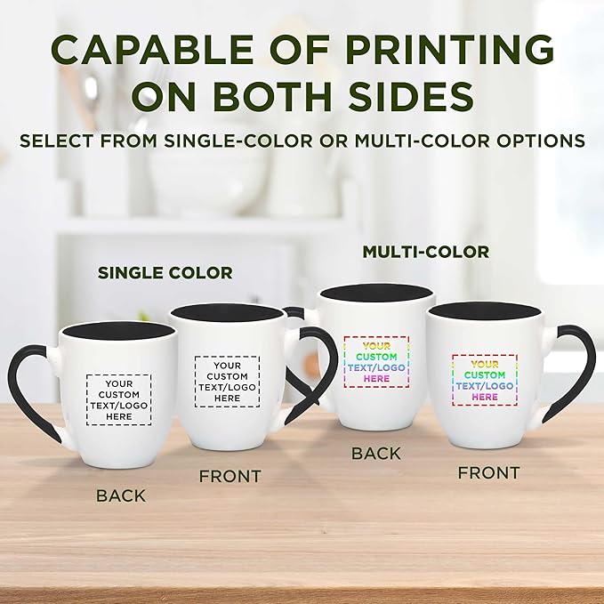 Custom Bistro Style Large Coffee Mugs 16 oz. Set of 10, Personalized Bulk Pack - Perfect for Coffee, Tea, Espresso, Hot Cocoa, Other Beverages - Black
