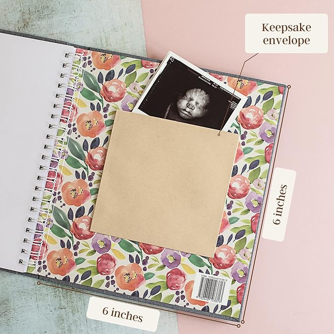 Peachly Baby Memory Book For Girls, First Year Baby Book Keepsake for Milestones, Linen Baby Keepsake Book First Year Memory Book (Botanica)
