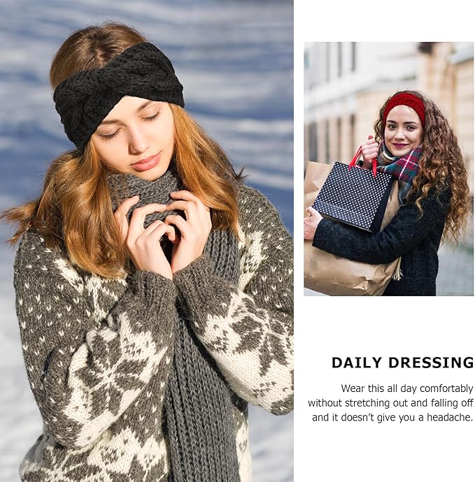 DRESHOW Winter Knit Chunky Headbands for Women Crochet Turban Knitted Ear Warmer Fashion Head Wrap 6 Pack