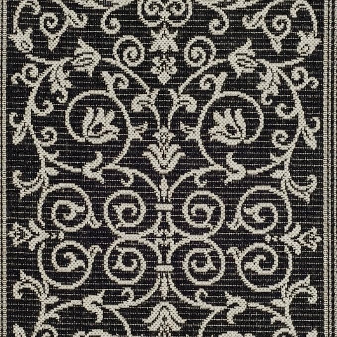 SAFAVIEH Washable Rug Outdoor Courtyard Collection - 2'7" x 5', Black & Sand, Non-Shedding & Easy Cleaning, Ideal for Patio, Backyard, Mudroom (CY2098-3908)