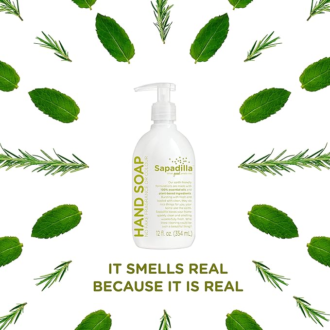 Sapadilla Liquid Hand Soap - Rosemary + Peppermint - Made with 100% Pure Essential Oil Blends, Cleansing & Moisturizing, Aromatic & Fragrant Hand Soap, Plant Based, Biodegradable, 12 Ounce (Pack of 2)