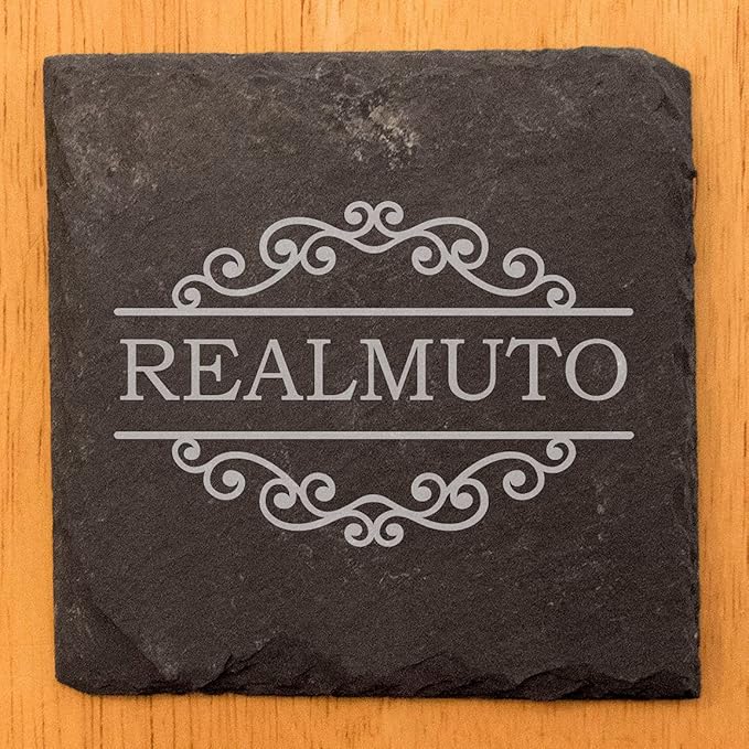 Personalized Monogram Family Coasters, Natural Stone Set, Birthday, Wedding, Customized, Rustic - Square Slate - Set of 6