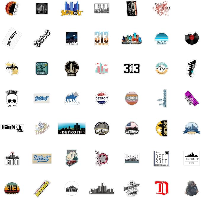 100Pcs Detroit Stickers for Water Bottle and Laptop - Detroit Party Supplies & Decorations, Waterproof Vinyl Decals, City and Landmark Stickers, Gifts for Women & Men
