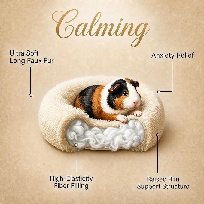 Guinea Pig Bed for Small Animal for Dwarf Rabbits/Hamster/Hedgehog/Ferrets | 11.8 Inch Small Animal Beds Washable，Hideout Soft & Comfortable Donut Bed,Beige