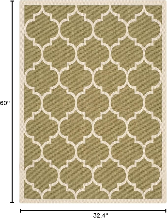 SAFAVIEH Washable Rug Outdoor Courtyard Collection - 2'7" x 5', Green & Beige, Non-Shedding & Easy Cleaning, Ideal for Patio, Backyard, Mudroom (CY6914-244)